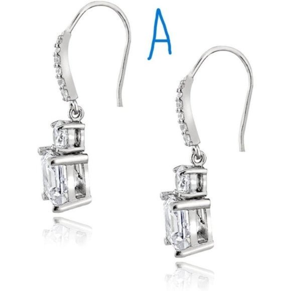 New Sterling Solid .925 Sterling Silver Asscher-Cut Cubic Zirconia Dangl… - Picture 2 of 12